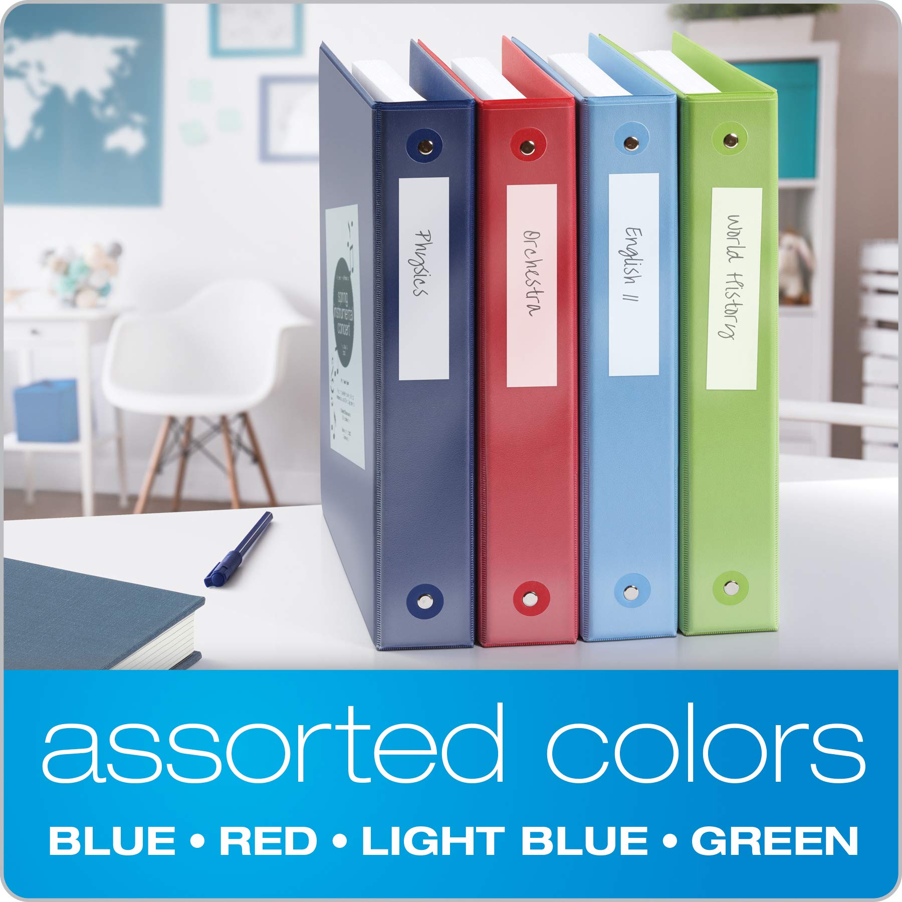 Cardinal Binders, 1.5 Inch Round Ring, 4 Pack, ClearVue Presentation View, Holds 350 Sheets, Non-Stick, XtraLife Hinge, Assorted Colors, for School, Office, and Home Organization