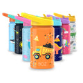 BOZ Kids Insulated Water Bottle with Straw Lid, Stainless Steel Vacuum Double Wall Water Cup, 14 oz (414ml). Scratch-Resistant Cute Print and Carry Handle, BPA-Free and Dishwasher-Safe (Construction)