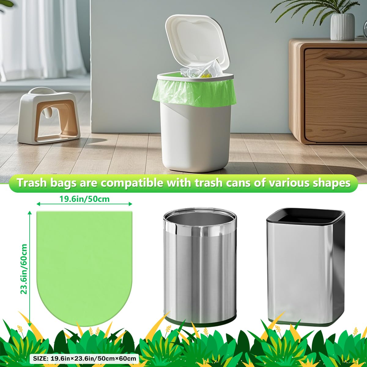 Expspru 4 Gallon Small Garbage Bags 15L Biodegradable Trash Bags - Heavy Duty Compostable Bags for Bathroom, Office, Bedroom, Kitchen, Durable & Leak-Proof, 120 Count Green