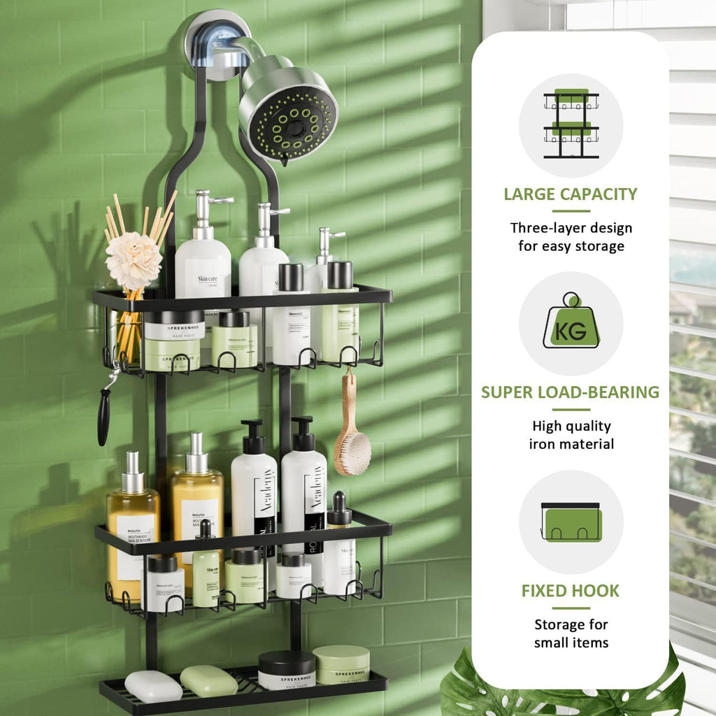 Shower Caddy Hanging, Bathroom Organizers Shelves over Shower Head, Anti-Swing Shower Organizer Shower Shelf, Hanging Shower Caddy with Hooks