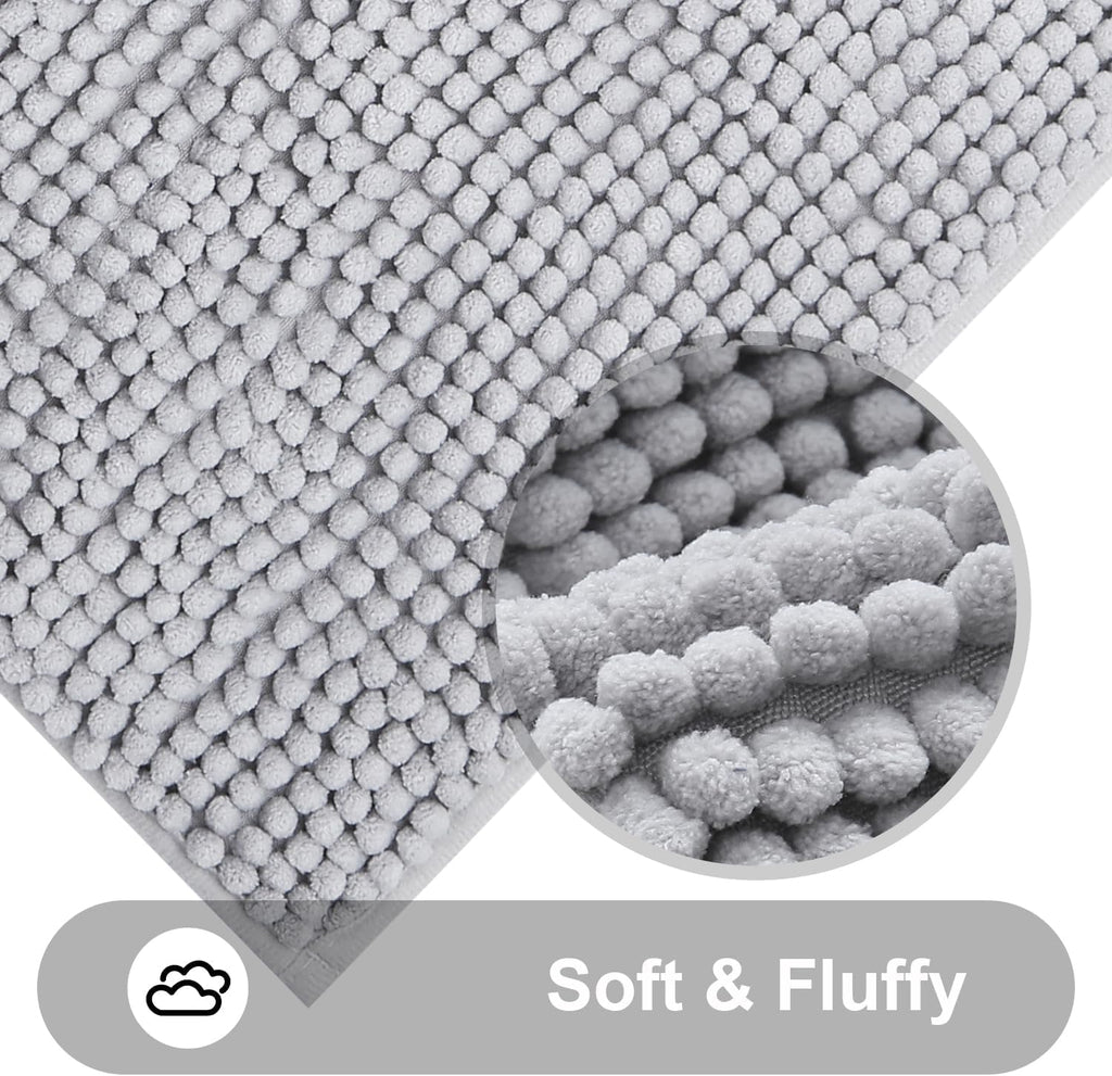 Kitinjoy Non Slip Chenille Bath Mat, Extra Soft Bathroom Mat, Super Absorbent Fluffy Bath Mats for Bathroom, Machine-Washable Quick Dry Bath Rug Foot Mat, 20"x32", Grey