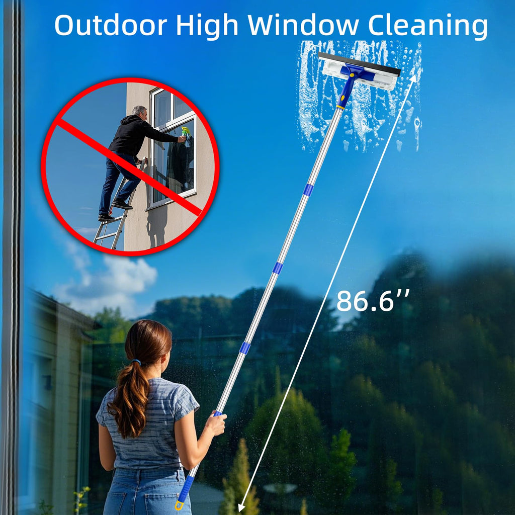 ITTAHO 81" Window Squeegee Cleaner,2 in 1 Window Cleaning Tool Kit,Shower Squeegee with Extension Pole，Glass Cleaning Tools for Shower Glass,Indoor/Outdoor High Window Cleaning-Two Pads