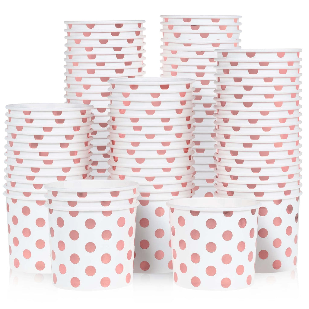 MATICAN Paper Ice Cream Cups - 100-Count 11-Oz Disposable Bowls with Rose Gold Foil Dots