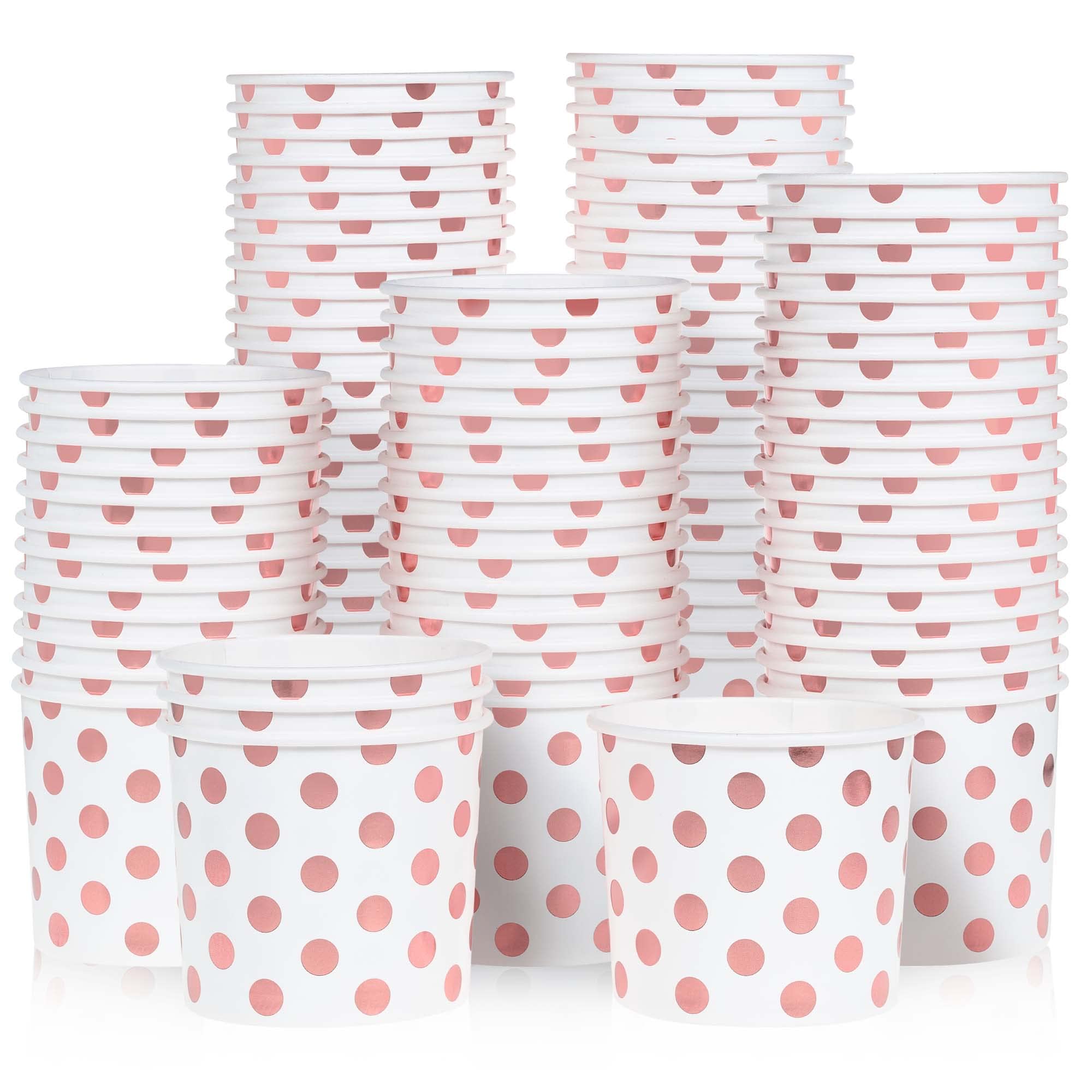 MATICAN Paper Ice Cream Cups - 100-Count 11-Oz Disposable Bowls with Rose Gold Foil Dots