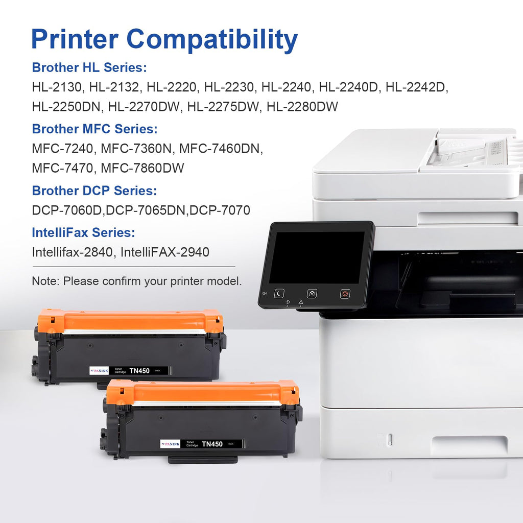 PANINK Compatible Toner Cartridge Replacement for Brother TN450 TN-450 TN420 TN-420 Black Toner Cartridge use with HL-2270DW HL-2280DW MFC-7360N MFC-7860DW DCP-7065DN Printer - 2 Black