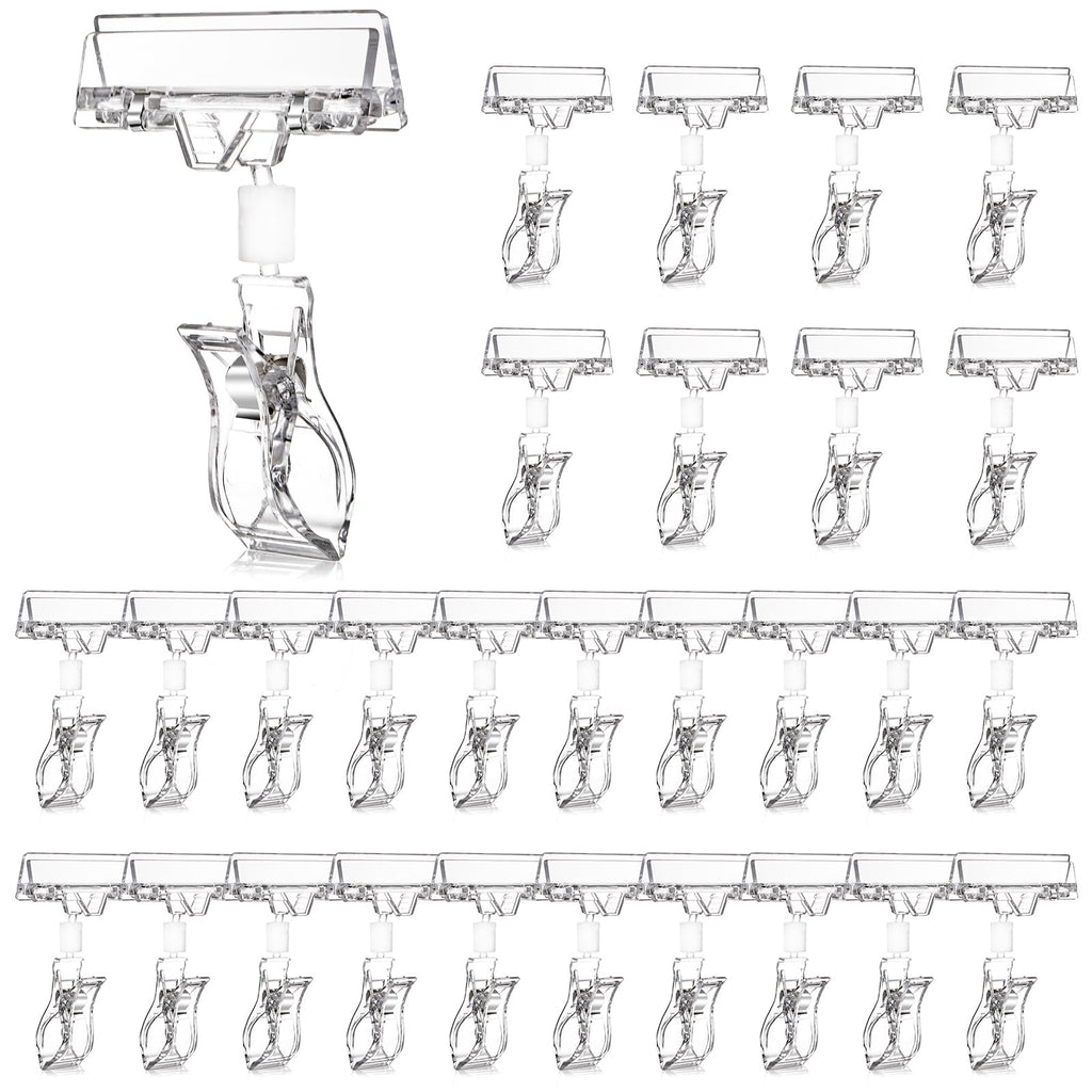 ZOOFOX 50 Pack Plastic Sign Holder Clip, Clear Rotatable Pop Clip-on Holder Stand, Double Retail Clips Holder for Price Tag Label Sign Display