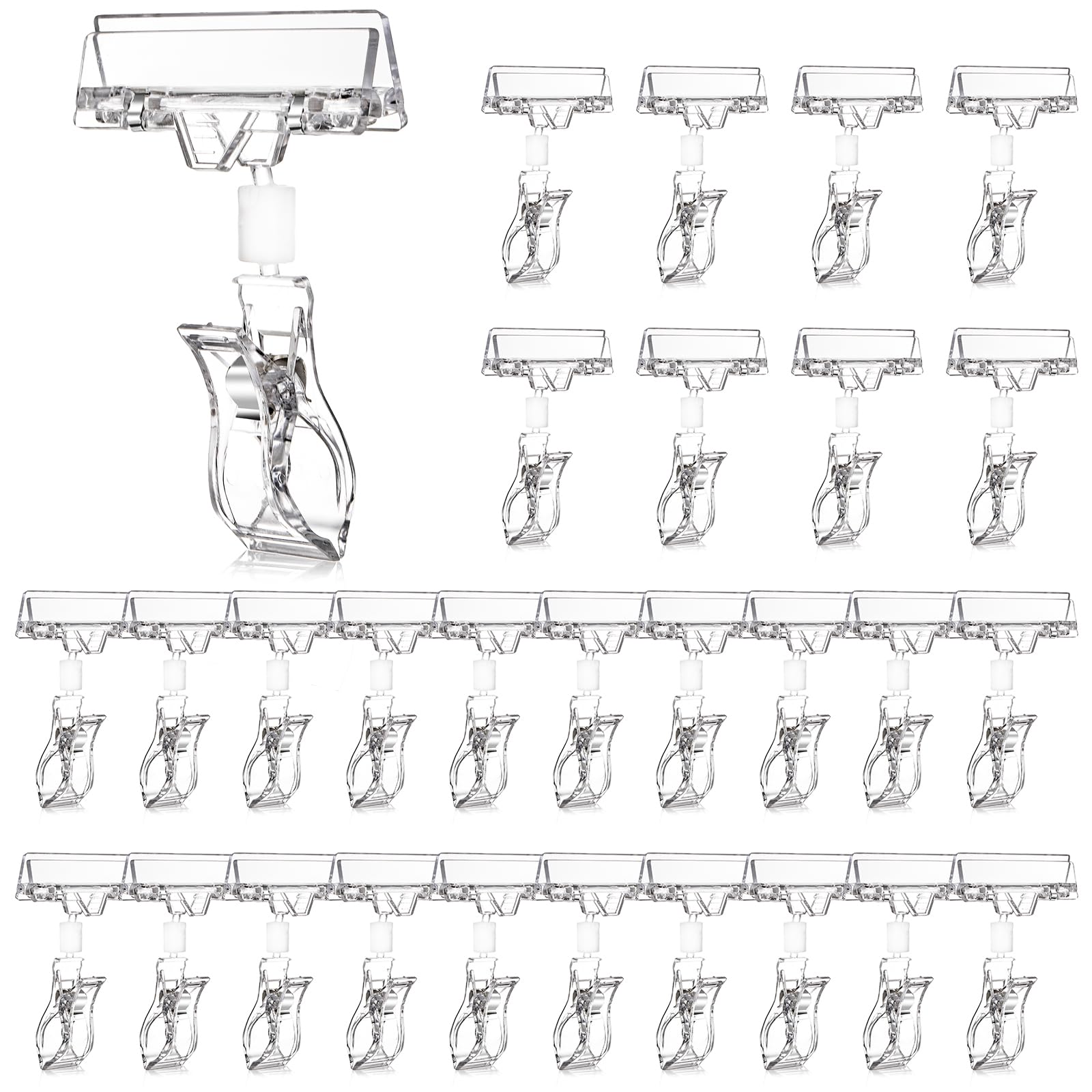 ZOOFOX 50 Pack Plastic Sign Holder Clip, Clear Rotatable Pop Clip-on Holder Stand, Double Retail Clips Holder for Price Tag Label Sign Display