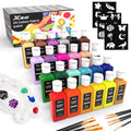 24 Colors Fabric Paint For Clothes Permanent, Soft Fabric Paint in Bottles with 10 Brushes ，Stencils& Palette,Non-Toxic Textile Paint for Shoes，Jeans ，Bags& DlY Projects(60ml/2oz)