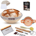 Banneton Proofing Basket set - 9 Inch round sourdough proofing basket with Silicone Bread Sling, Dough Scrapers, Bread lame, Dough Whisk and a Cleaning Brush
