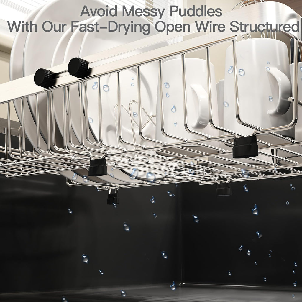 MAJALiS Dish Drying Rack in Sink, Expandable Stainless Steel Over Sink Dish Rack, Adjustable Capacity Dish Strainers for Kitchen Sink Counter with Utensil Holder, Silver