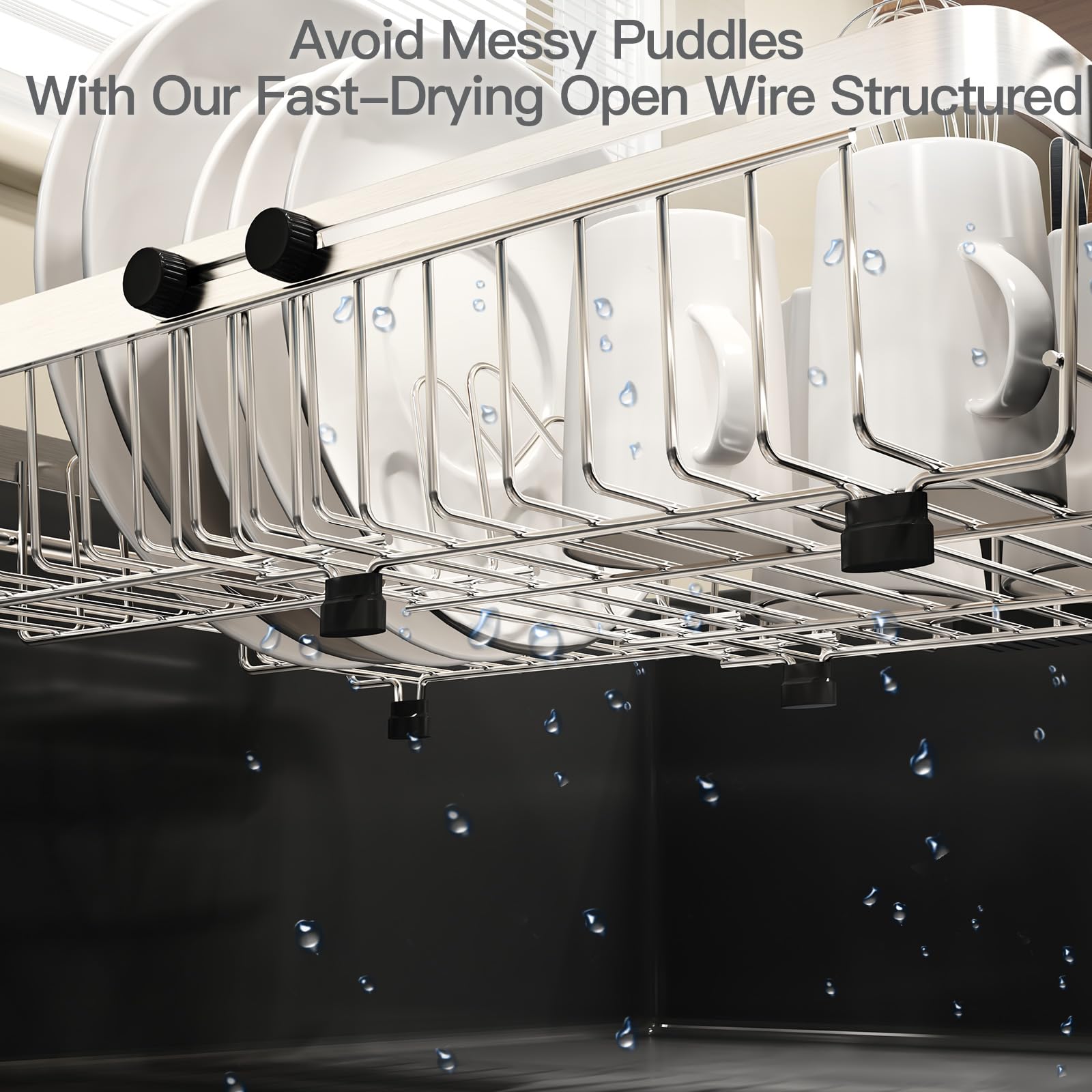 MAJALiS Dish Drying Rack in Sink, Expandable Stainless Steel Over Sink Dish Rack, Adjustable Capacity Dish Strainers for Kitchen Sink Counter with Utensil Holder, Silver