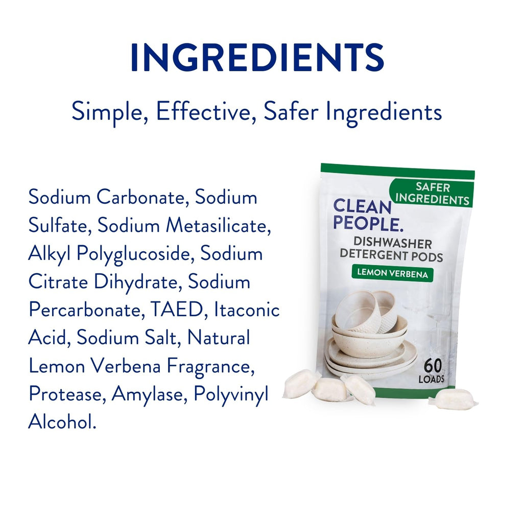 Clean People All Natural Dishwasher Pods - Cuts Grease & Rinses Sparkling Clean - Residue-Free - Phosphate Free Dishwashing Pods - Lemon, 60 Pack