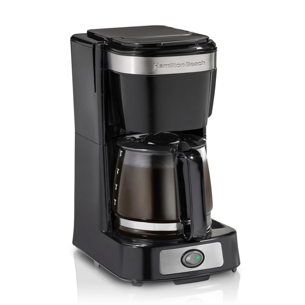 Hamilton Beach FrontFill Mini Brew 5 Cup Coffee Maker, Compact Drip Coffee Maker with Glass Carafe, Auto Pause & Pour, Illuminated On/Off Switch, Black (46112)