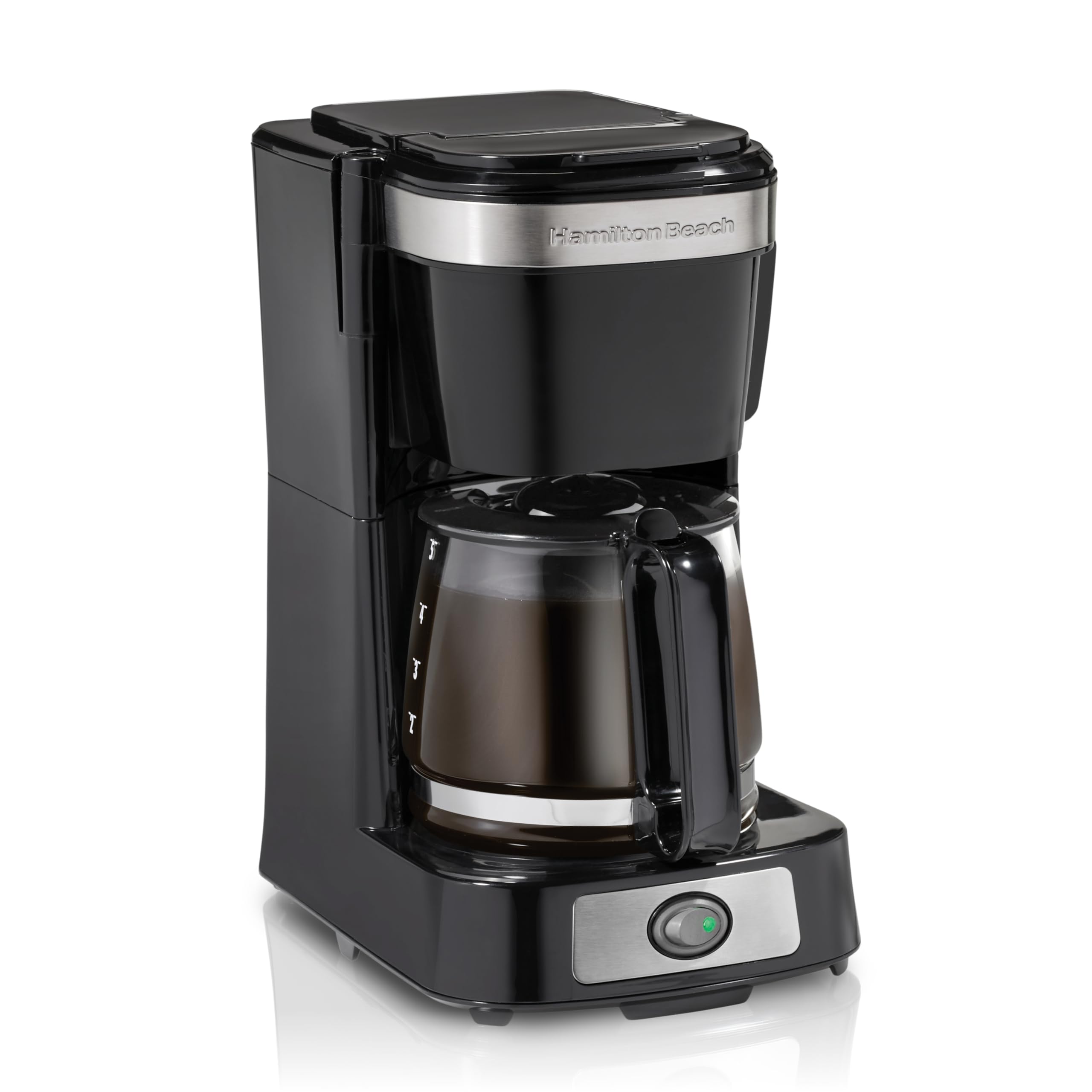 Hamilton Beach FrontFill Mini Brew 5 Cup Coffee Maker, Compact Drip Coffee Maker with Glass Carafe, Auto Pause & Pour, Illuminated On/Off Switch, Black (46112)