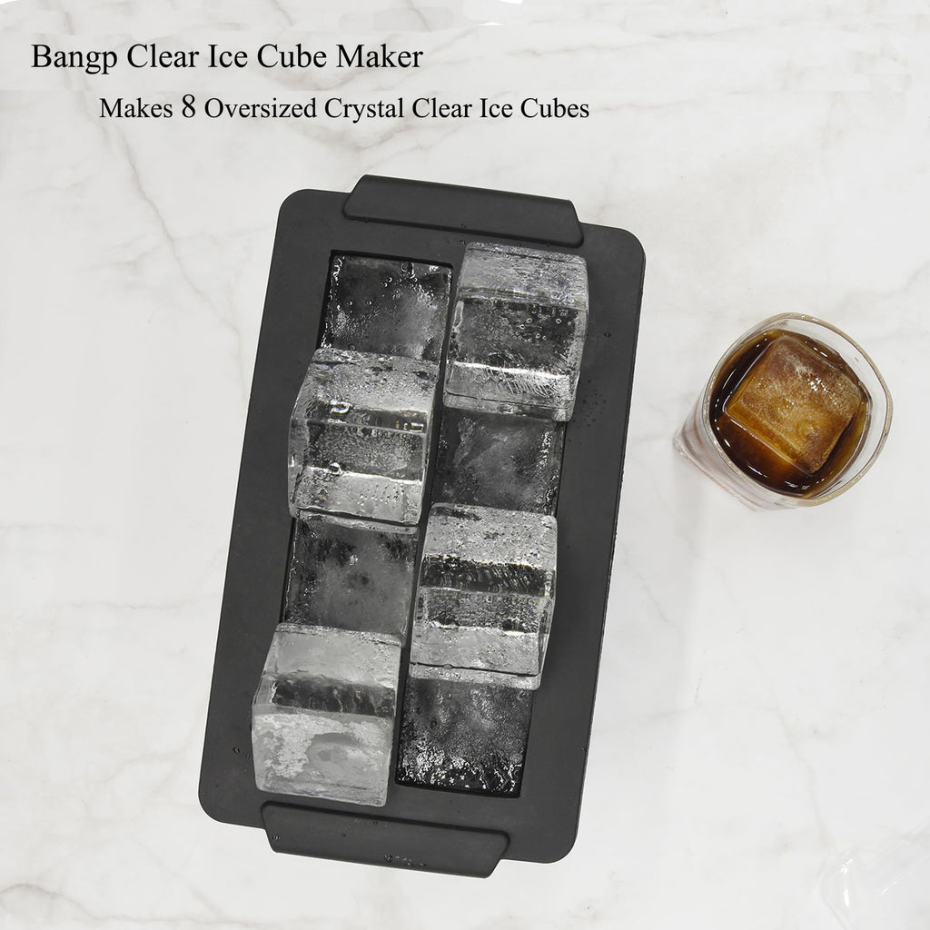 Bangp Clear Ice Cube Tray with Lid,Premium Clear Ice Cube Maker Mold,Large Size Silicone 8 Cavity Clear Ice Maker with Reusable Storage Bag,Makes 8 Crystal Clear Ice Cubes for Whiskey and Cocktail