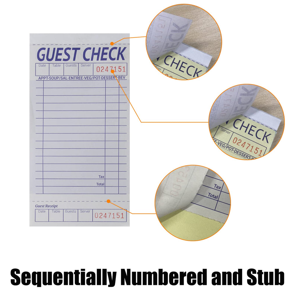 suituts 12 Pack Guest Check Books Server Waitress Pads, 2-Part Carbonless Order Pads for Restaurants, Server, Waiter, 50 Sheets Per Server Pads Total 600, Extra 3 Clips