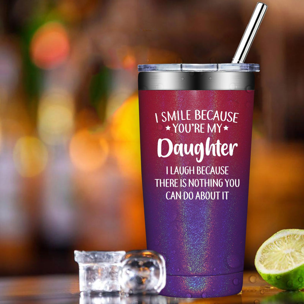 Grifarny Daughter Gifts from Mom, Dad - Mothers Day Gifts for Daughters Adult - Christmas Birthday Gift for Grown Daughters - I Smile Because You are My Daughter Tumbler Cup 20oz