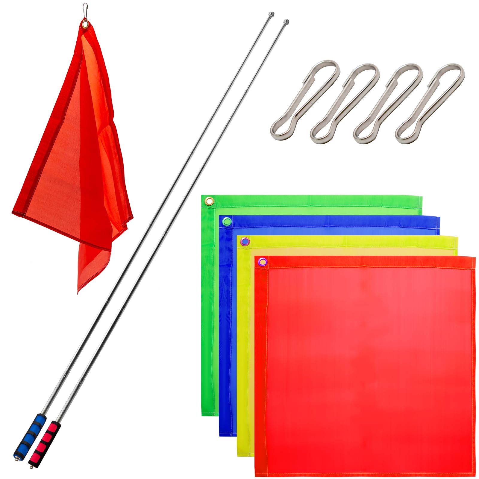 ZUDKSUY Horse Training Flag 2 pcs 48inch Telescopic Flagpoles and 4 pcs 18inch Equestrian Training Flags Portable Equestrian Nylon Training Flags