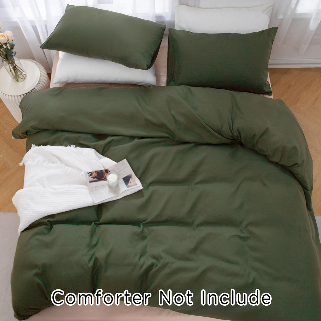 TOCOMOA Duvet Cover Queen, 100% Microfiber Comforter Cover Set, Ultra Soft 3 Pieces Bedding Set with 1 Duvet Cover and 2 Pillowcases (Green, Queen)
