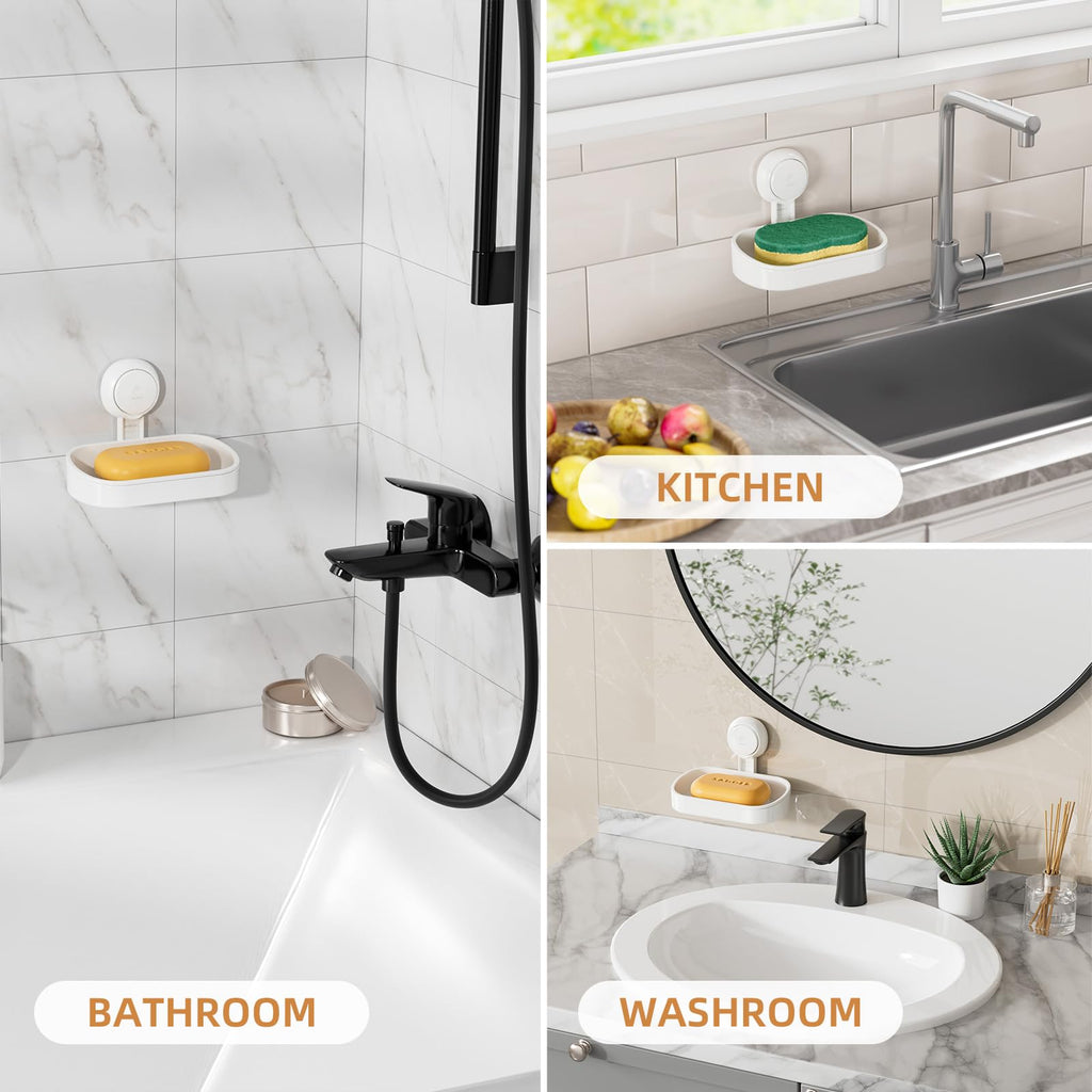 LEVERLOC Suction Cup Bar Soap Holder for Shower, Soap Dish for Bathroom Bathtub Wall, Wall Mounted NO-Drilling, Plastic Self Draining, Removable