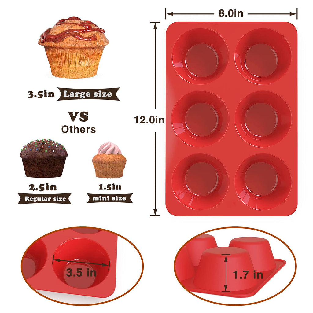 Silicone Jumbo Muffin Pan, 3.5 inch Large Cupcake Pan - Set of 2 - SILIVO Large Muffin Pan, Silicone Giant Cupcake Mold for Homemade Muffins, Cupcakes, Quiches and Frittatas - 6 Cup Muffin Tin