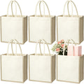 SOUJOY 6 Pack Burlap Tote Bags, 23×25 cm Small Beach Bags, Reusable Jute Gift Tote with Handles, Canvas Grocery Shopping Tote for Bridesmaid, DIY, Shopping, Pool, Wedding Bag