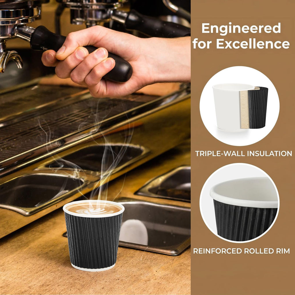 Nicunom 250 Pcs Disposable Espresso Cups 4 oz, Premium Insulated Paper Espresso Cup Corrugated Disposable Coffee Cups Small Ripple Wall Hot Cup for Hot Beverage or Cold Drinks