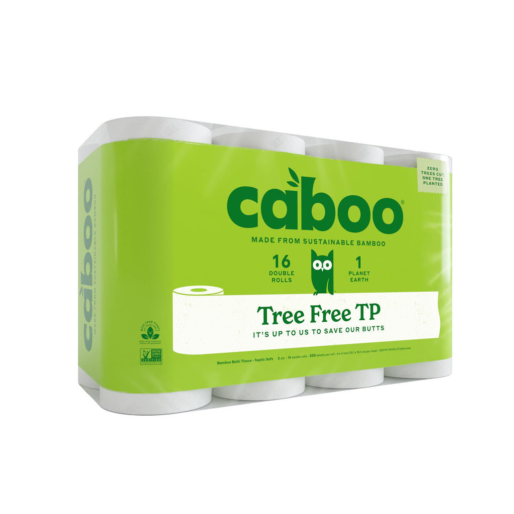 Caboo Tree-Free Toilet Paper, Septic Safe Bath Tissue, Eco Friendly Soft 2 Ply Sheets, 300 Sheets Per Roll, 16 Double Rolls