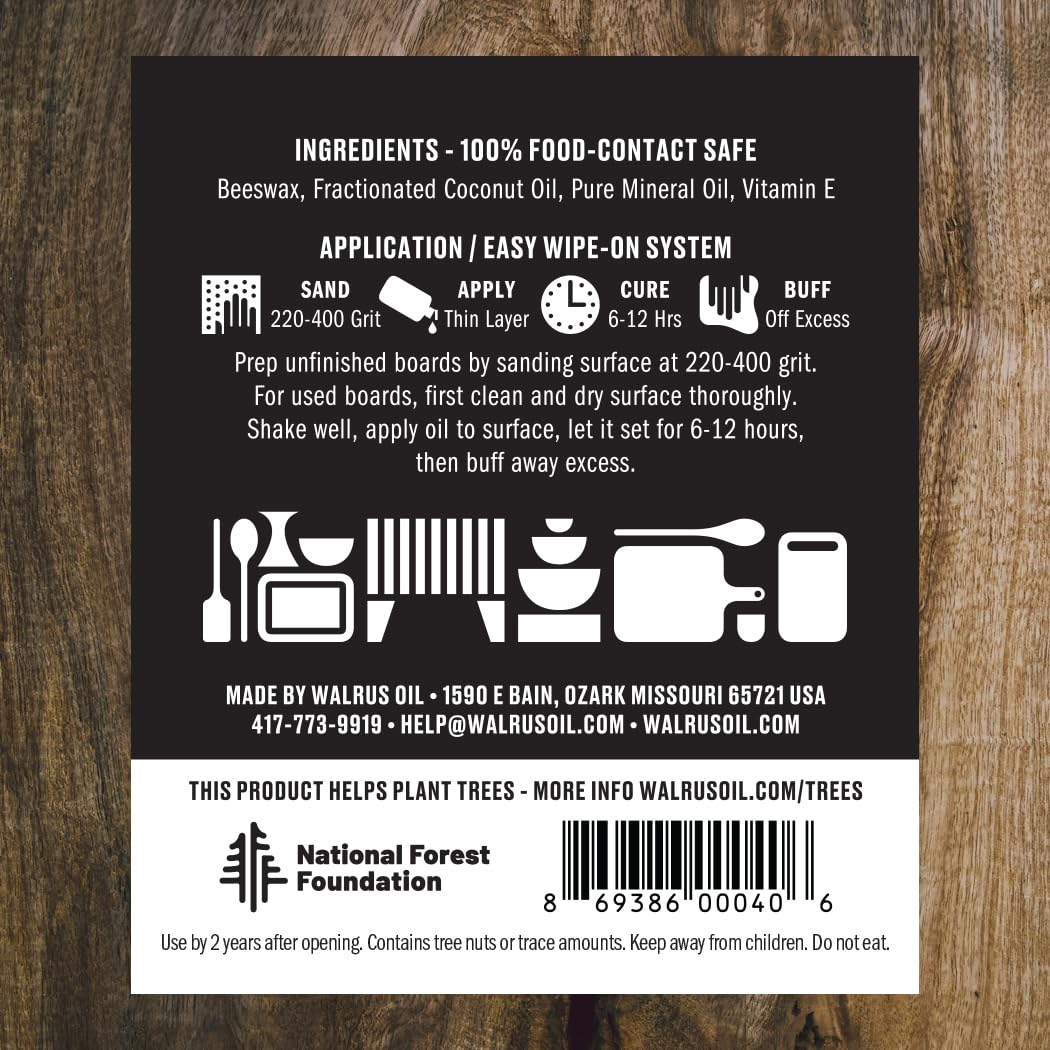 Walrus Oil - Cutting Board Oil and Wood Butcher Block Oil, 8 oz Bottle, FDA Food-Contact Safe