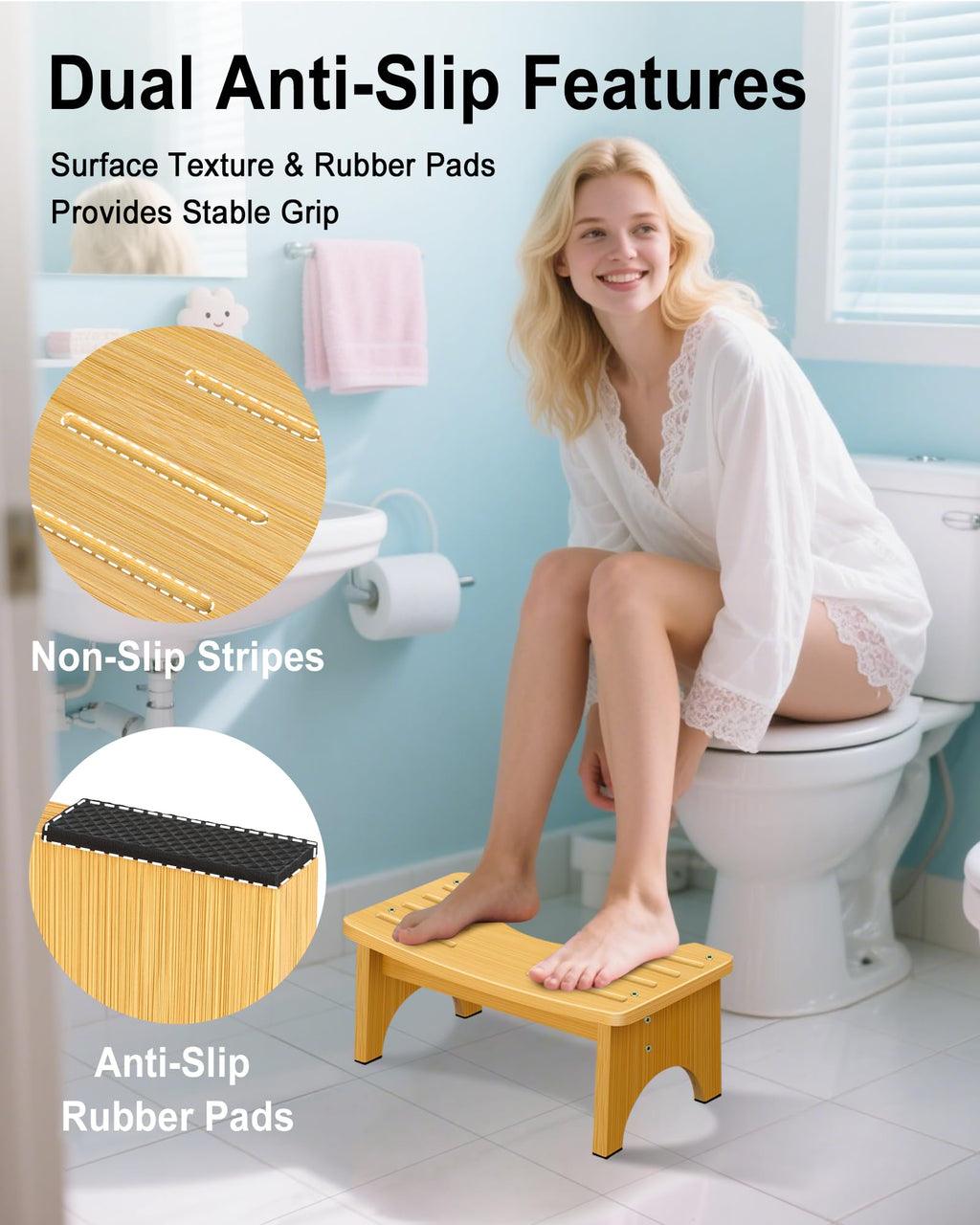Toilet Stool Squat 6.5 Inch Poop Stool - Ergonomic Squatting Position, Non-Slip & Portable Bathroom Stool, Easy to Use Pooping Stool, Improve Potty Posture and Comfort