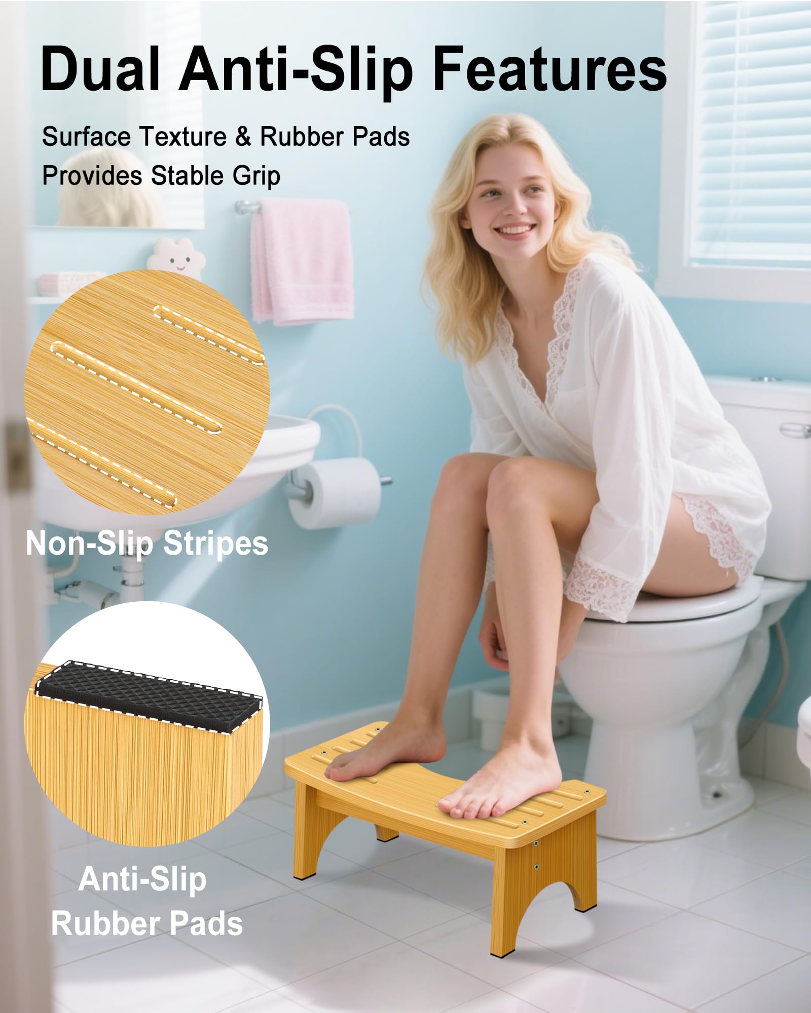 Toilet Stool Squat 6.5 Inch Poop Stool - Ergonomic Squatting Position, Non-Slip & Portable Bathroom Stool, Easy to Use Pooping Stool, Improve Potty Posture and Comfort