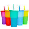 Alohastarttg Color Changing Cups, 5 Pack 24oz Plastic Tumblers, Reusable Iced Coffee & Smoothie Cups with Lids and Straws for Parties and Travel