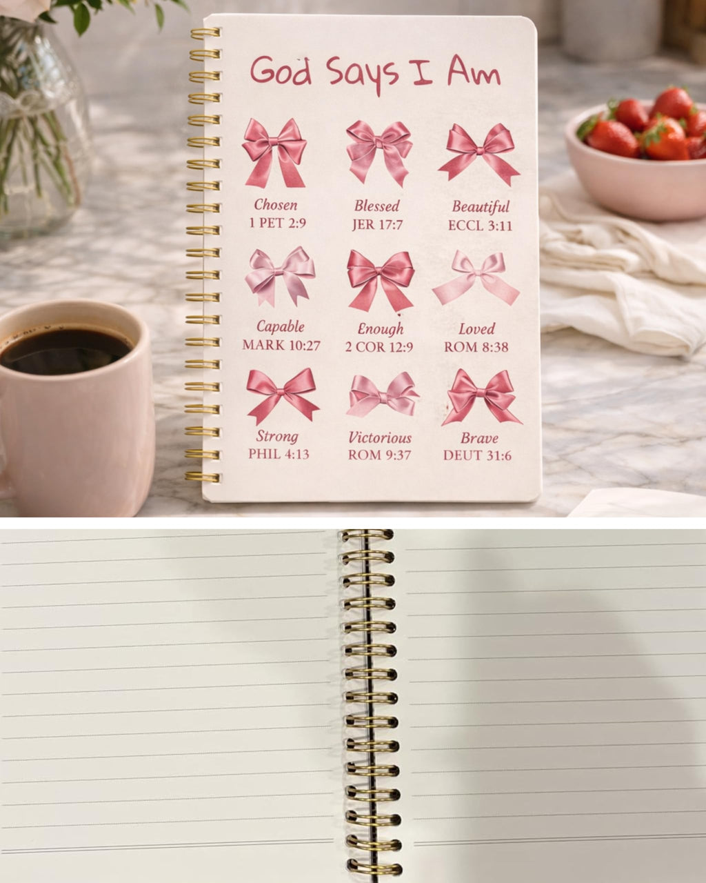 Bible Prayer Journal for Women, Pink Christian Notebook with Lines Gifts for Girls, Bible Study Supplies Guide Accessories, Preppy Bow Stuff Cute Church Spiral Notebook for Bible Notes, 5.5 X 8.3