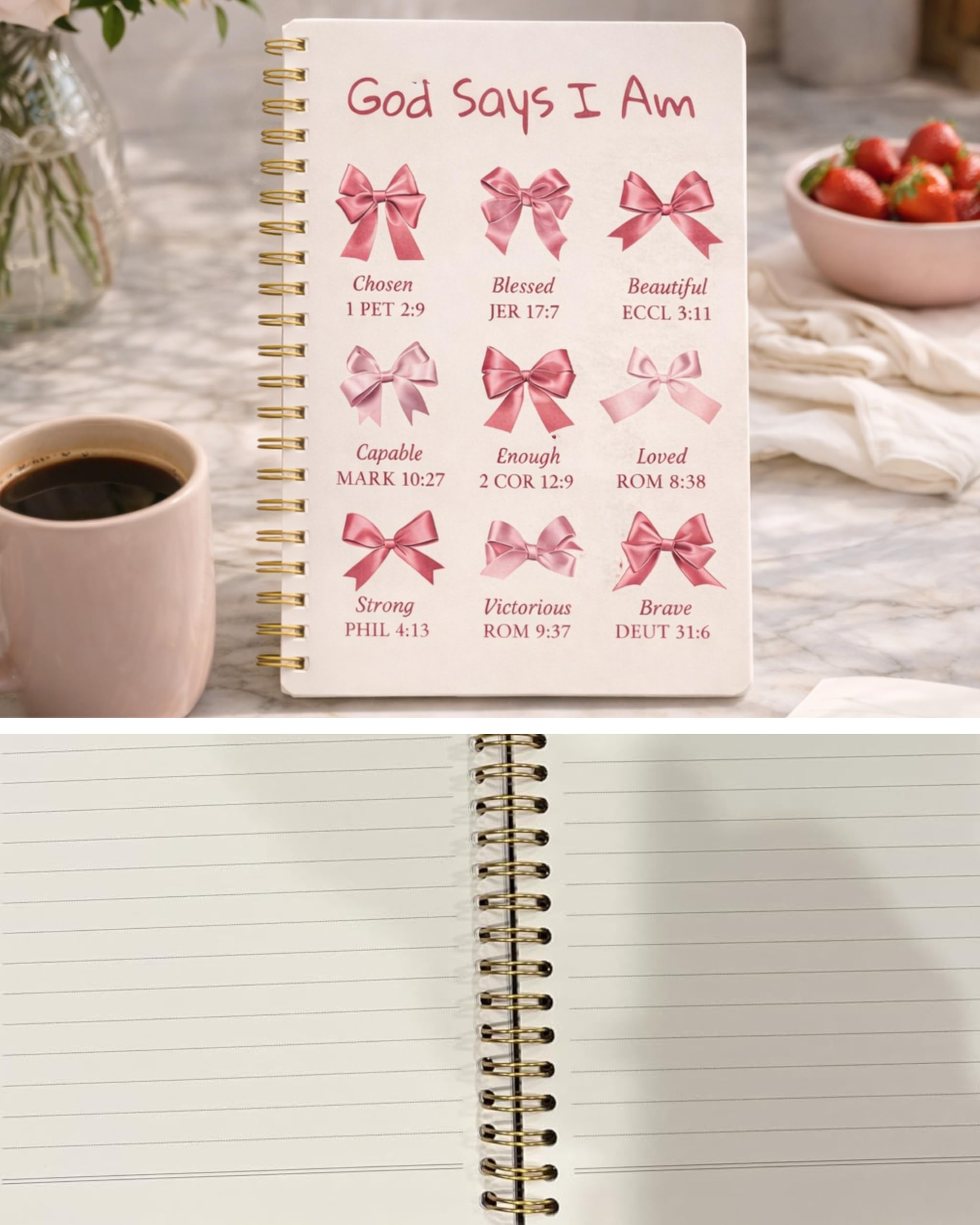 Bible Prayer Journal for Women, Pink Christian Notebook with Lines Gifts for Girls, Bible Study Supplies Guide Accessories, Preppy Bow Stuff Cute Church Spiral Notebook for Bible Notes, 5.5 X 8.3