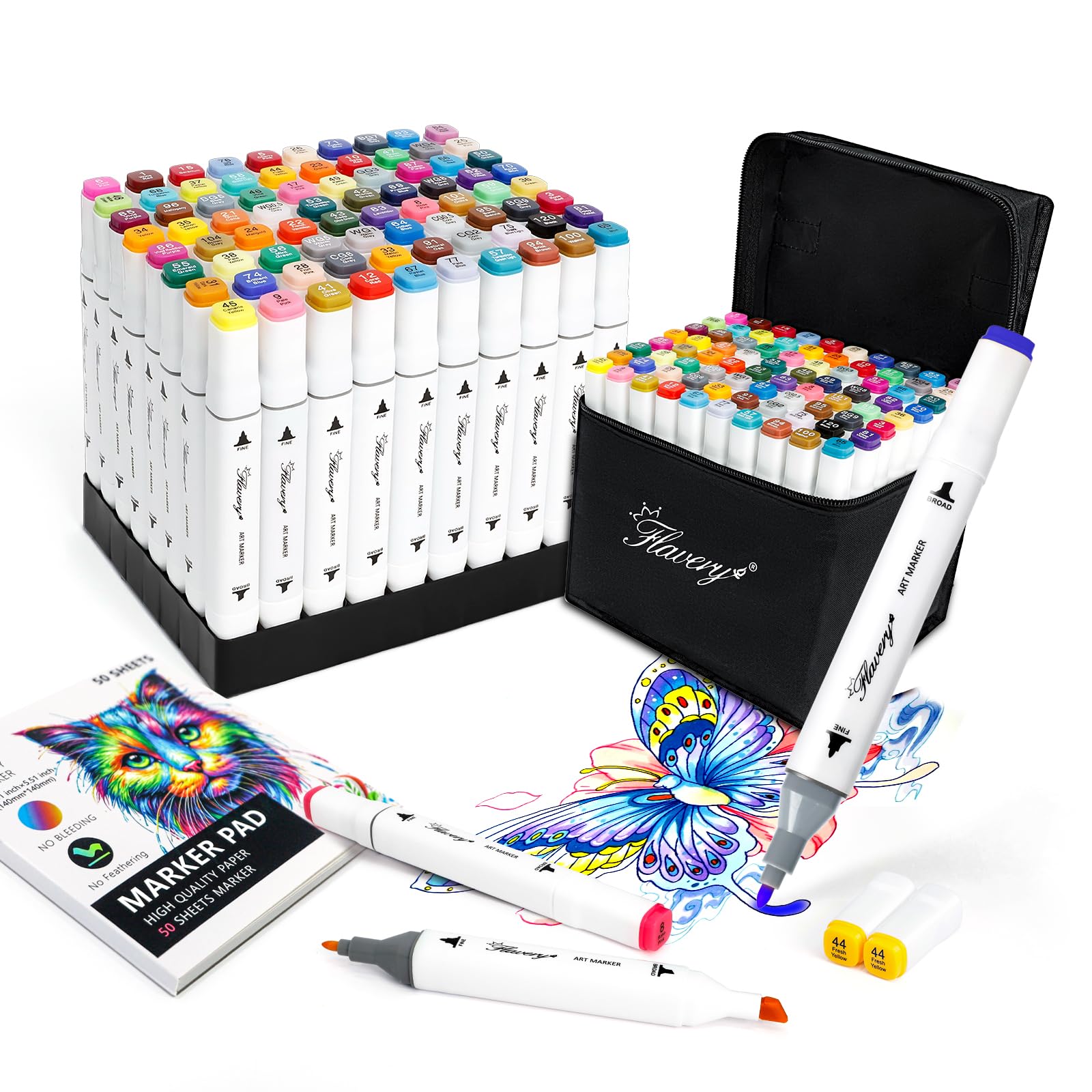 Flavery 80 Colors Alcohol Markers Set, Fine & Chisel Tip Art Markers Permanent for Drawing, Coloring & Painting with Carry Case, Ideal Art Supplies Gift for Adults & Beginner Artists