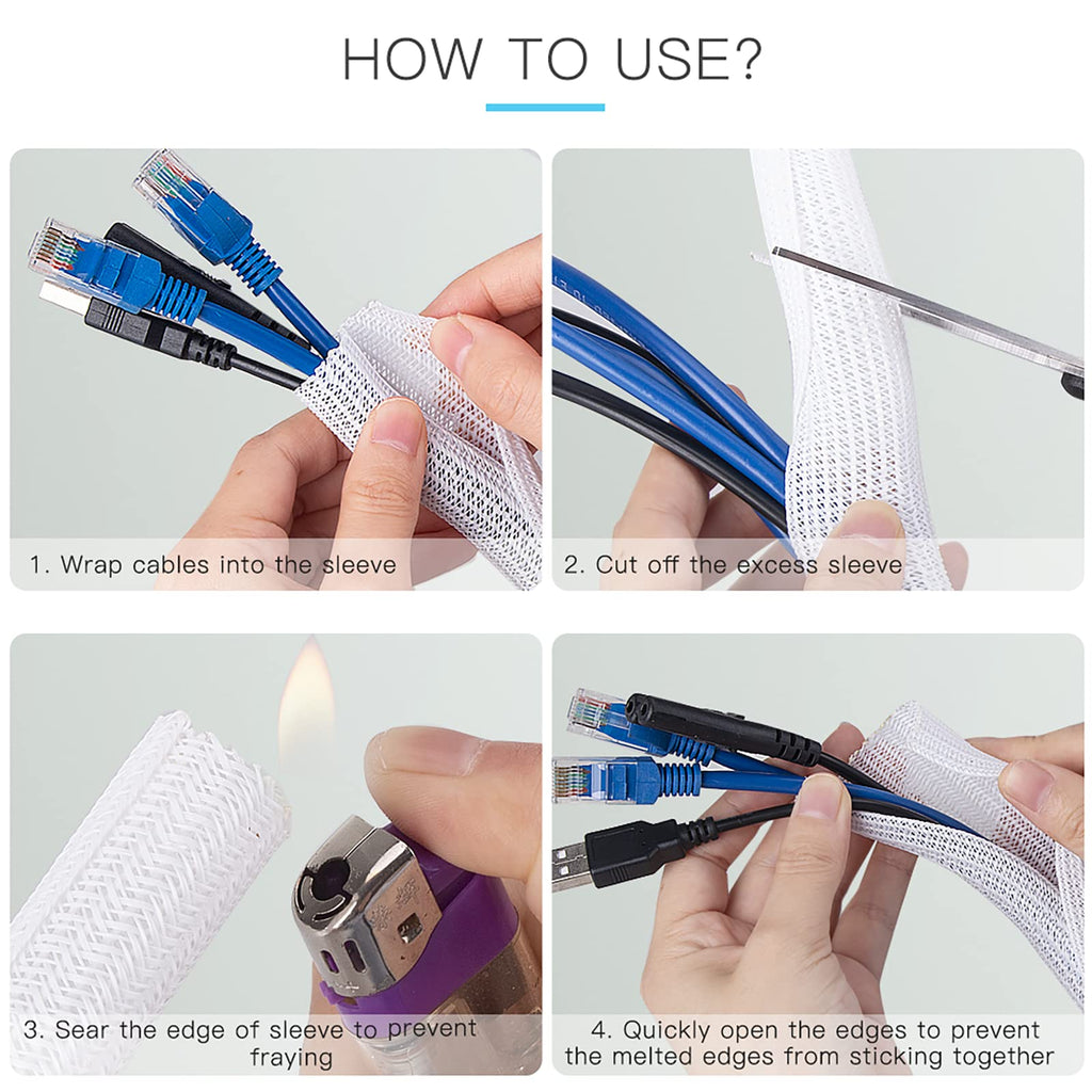 AGPTEK Cable Sleeve Cover 20ft - 4/5inch, Cord Protector Management Wire Loom Tubing, Cable Hider Split Sleeving for Desk PC TV Home, Office, Organization, Home, Theater, White