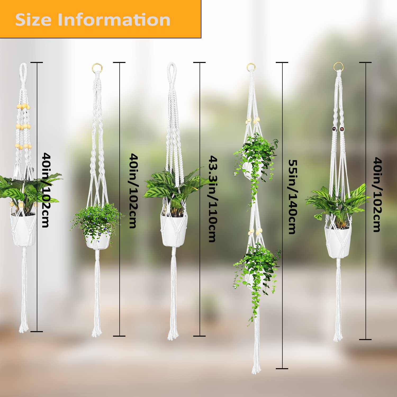 5 Pack Macrame Plant Hangers, Handmade Hanging Planter with Beaded & Tassel for Indoor Outdoor Plant Pots, Durable Cotton Rope Plant Hanger for Home, Garden, Balcony Decor