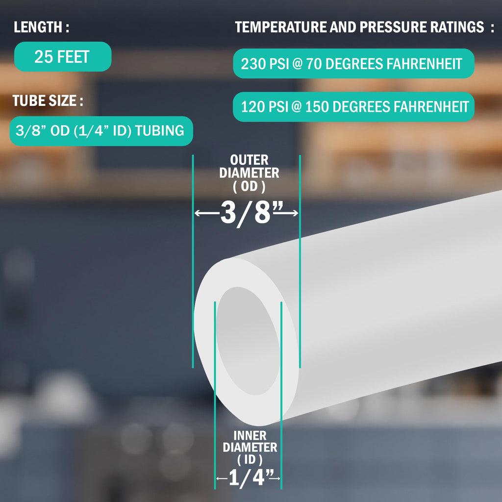 Metpure 3/8" OD x 25 Feet Length LLDPE Polyethylene Tubing for Reverse Osmosis De-ionized Water Filtration Systems, Refrigerators, and Other Appliances (3/8" OD, 25', White)