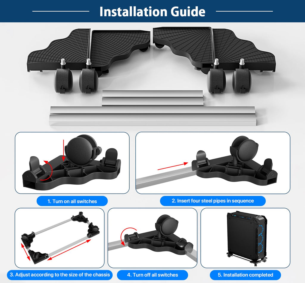 Computer Tower Stand Universal Adjustable Rolling PC Tower Stand with 4 Casters | Space-Saving Mobile CPU Fits Most Computer Cases Under Desk