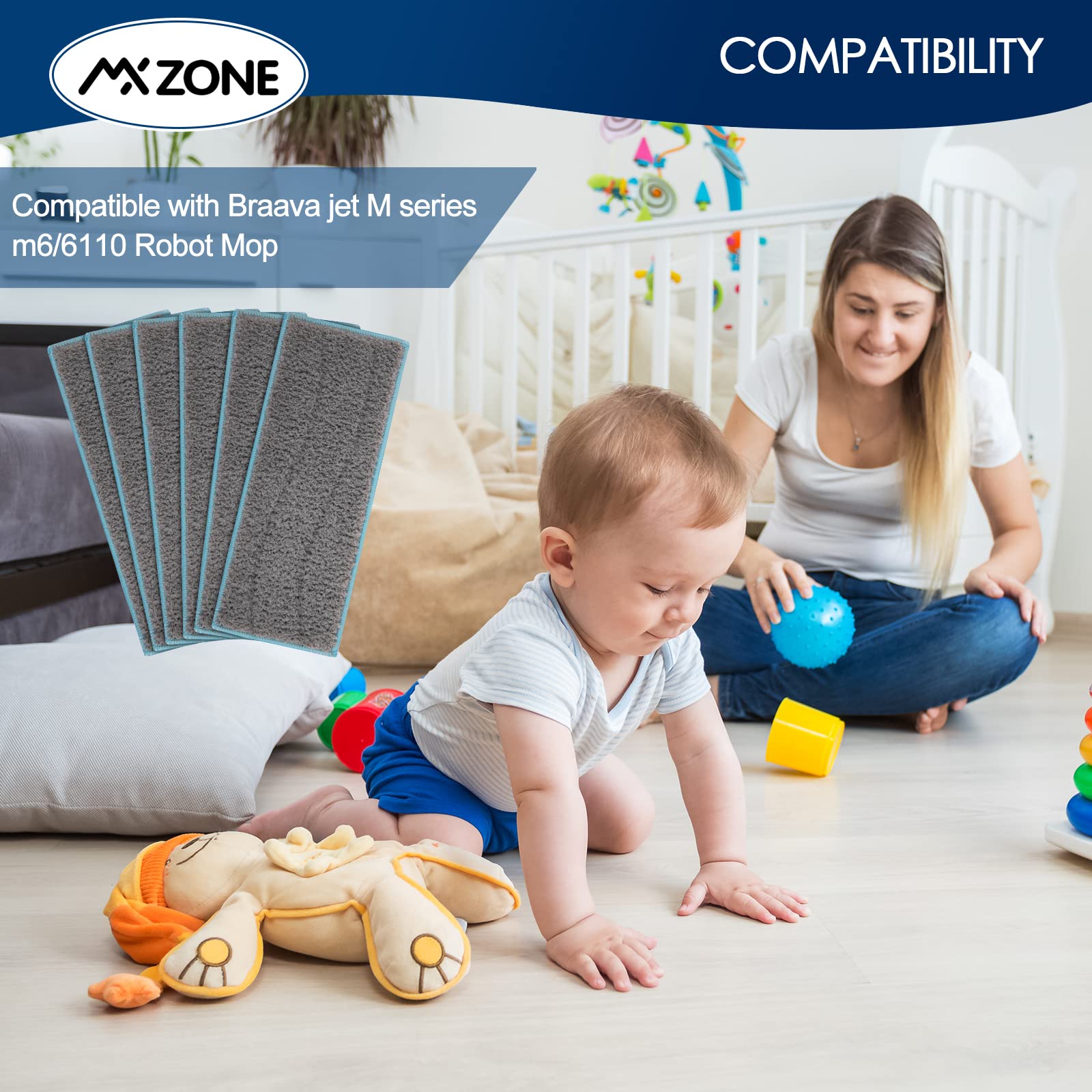 MXZONE Wet Mopping Pads Compatible for iRobot Braava Jet m6 6110 6012 6112 Ultimate Robot Mop, Brava Roomba mop Pads for iRobot Braava Jet m6 Cleaning Solution, 6 Pack