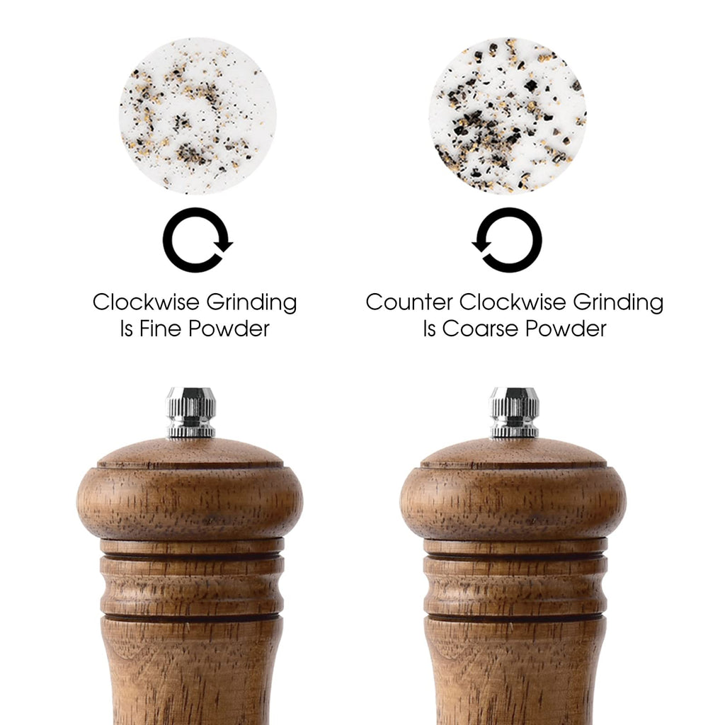 JF JAMES.F Wooden Salt and Pepper Grinder Set, 6.5 inch Rubber Wood Salt and Pepper Mills Set of 2 with Acrylic Visible Window & Adjustable Ceramic Rotor