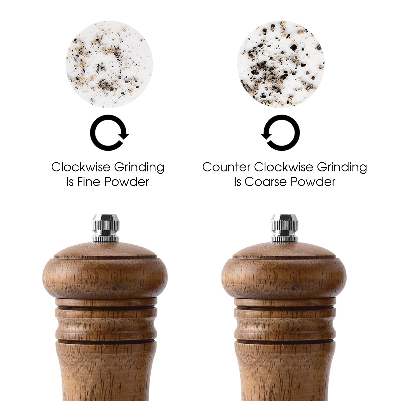 JF JAMES.F Wooden Salt and Pepper Grinder Set, 6.5 inch Rubber Wood Salt and Pepper Mills Set of 2 with Acrylic Visible Window & Adjustable Ceramic Rotor
