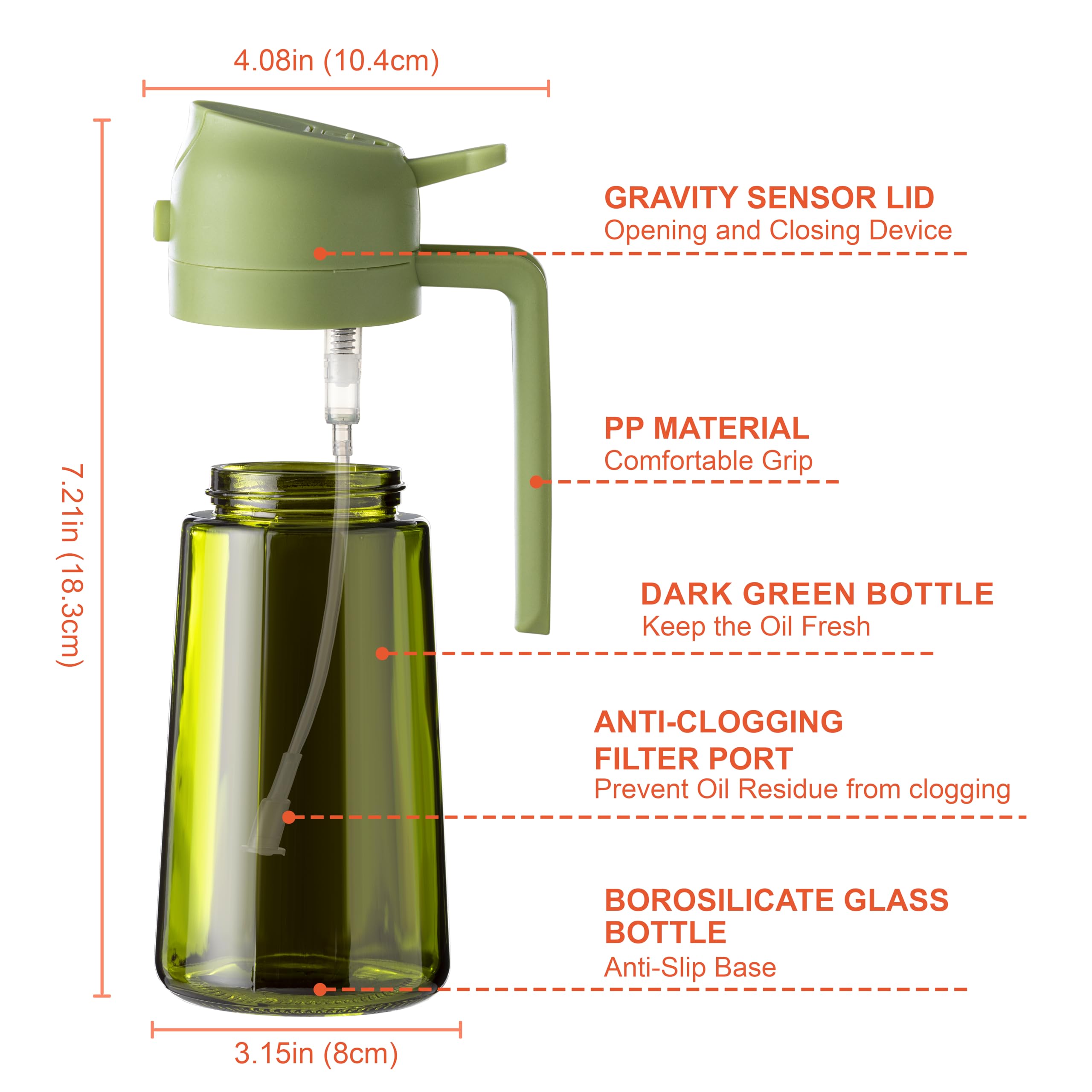 CXINYI 16oz/470ml Olive Oil Dispenser Bottle – 2 in 1 Olive Oil Spray Bottle, Air Fryer & Salad, Light-Proof Glass Kitchen Gadgets, Black&Green