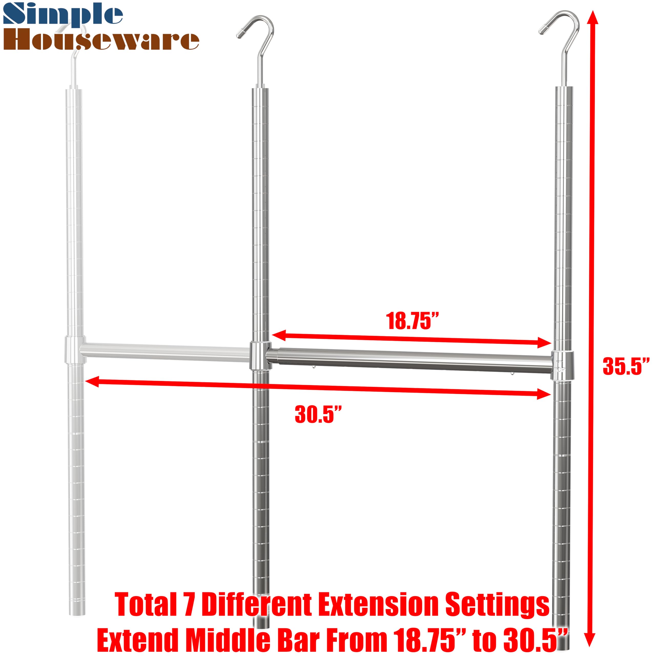 Simple Houseware 18 to 30 Inch Adjustable Closet Hanging Rod, Chrome