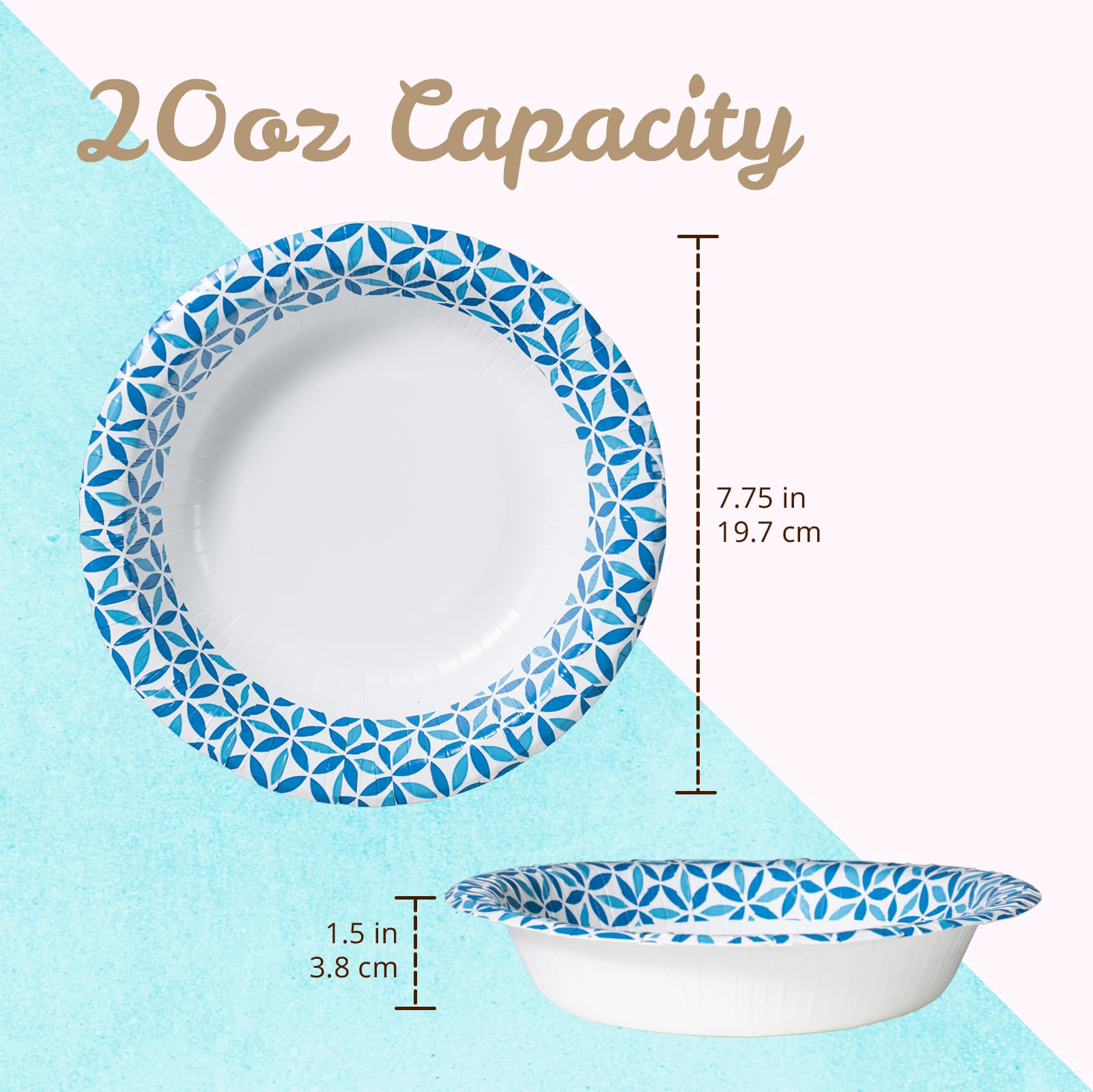 Paper Bowls, 591 ml, 150-Count, Microwave-Safe, Soak-Proof, Disposable Bowls with Infinity Petal Design, Great for Soup, Salad, Snacks, and Meals