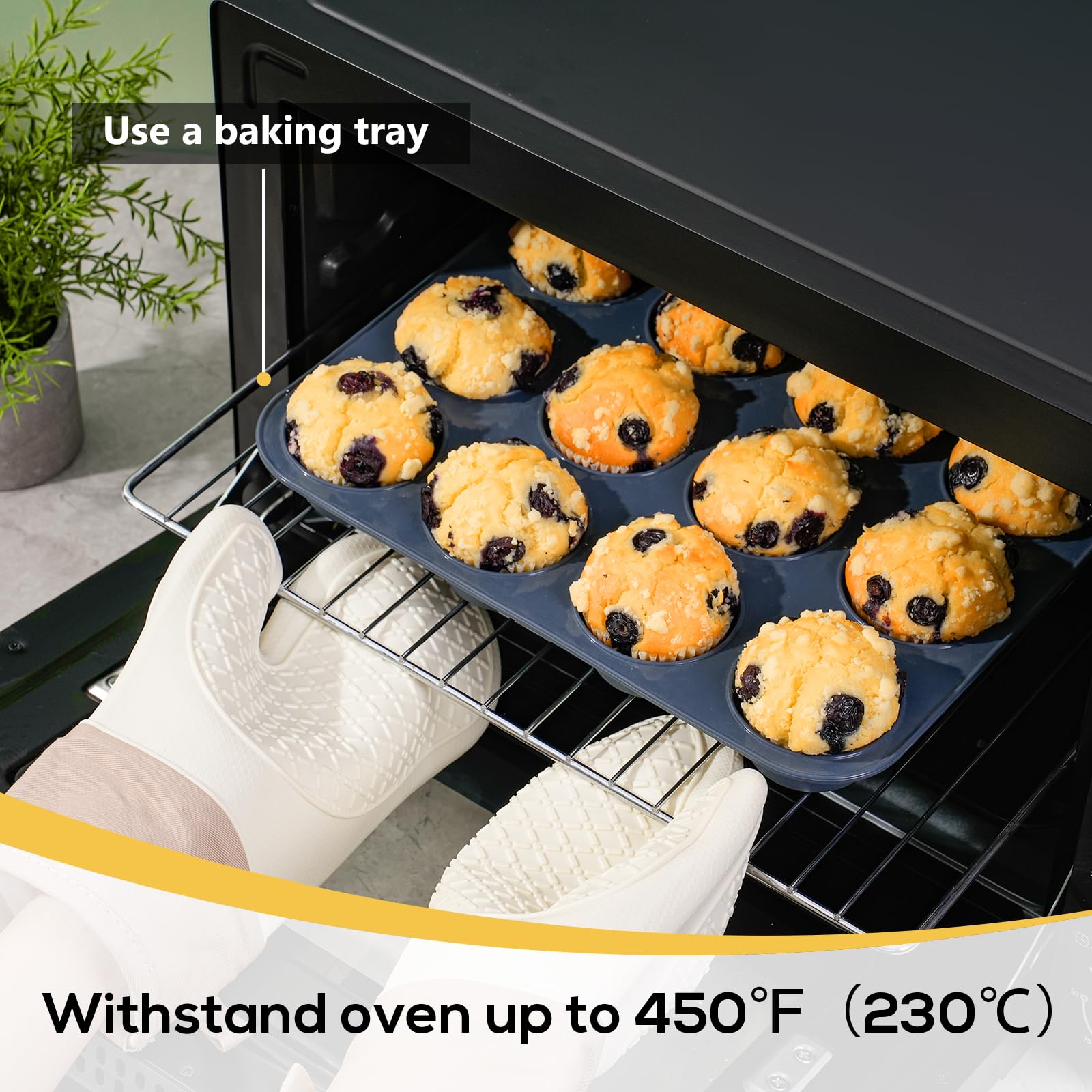 Vnray 2 Pack Silicone Muffin Baking Pan & Cupcake Tray 12 Cup - Nonstick Cake Molds/Tin, Silicon Bakeware, BPA Free, Dishwasher & Microwave Safe by Vnray (12 Cup Size, Grey)