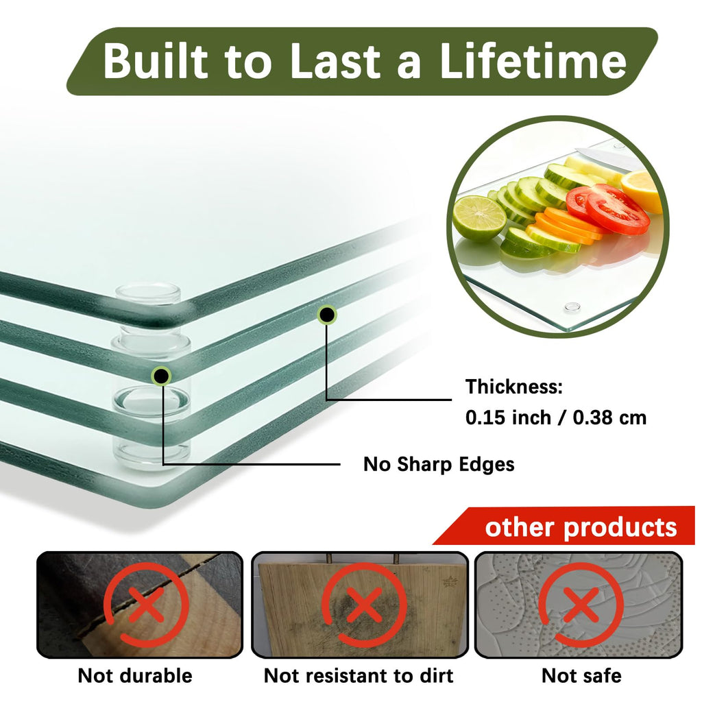 MTOPHLS 2 Pack Tempered Glass Cutting Board for Kitchen Counter, 16x12 & 12x8 Clear Chopping Boards with Non-Slip Feet for Countertop - Scratch Resistant,Long Lasting, Dishwasher Safe