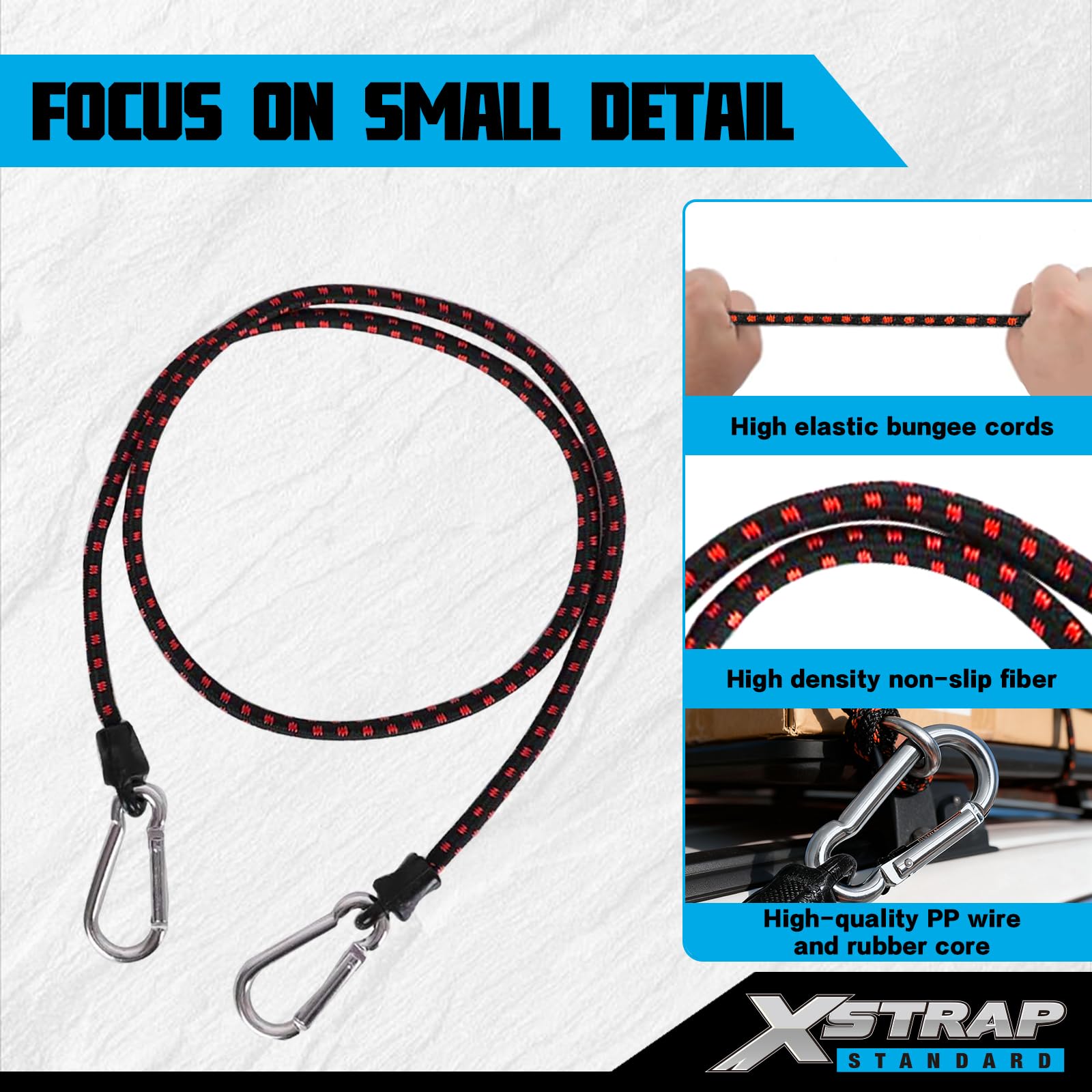 XSTRAP STANDARD 6PK Bungee Cords with Carabiners 24 Inch Heavy Duty Straps Strong Elastic Rope Locks onto Anchor Points of Luggage Rack/Cargo/Camping