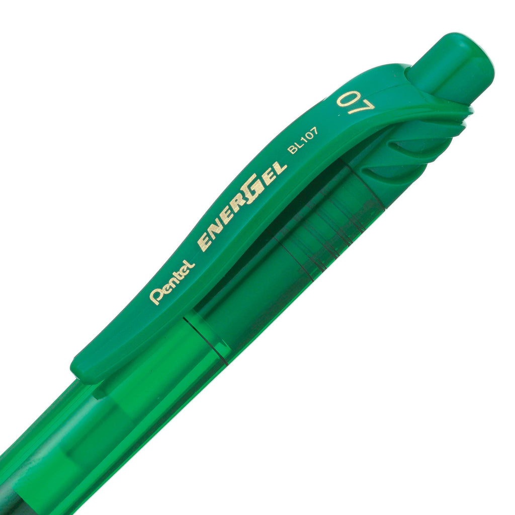 Pentel EnerGel X Retractable Liquid Gel Rollerball Pen, Everyday Use, Office Supplies, School Supplies, 0.7mm Medium Point, Green Ink, BL107-D, Box Of 12