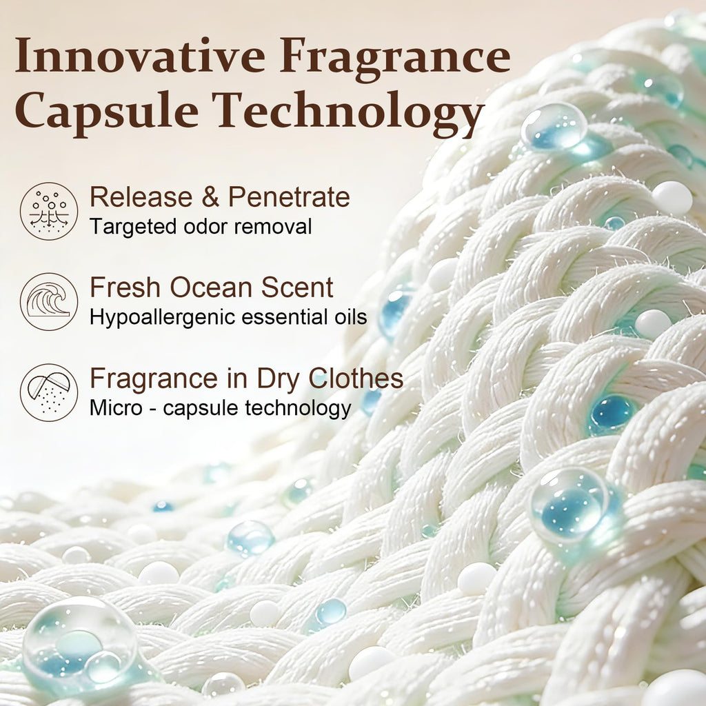 Eco‑Friendly Scent Beads Laundry 850 Grams, Gentle In‑Wash Scent Booster Beads with Plastic Free Recyclable Package, Up to 85 Washing Cycles for 12 week Long-Lasting Freshness, Ocean Fresh Scent
